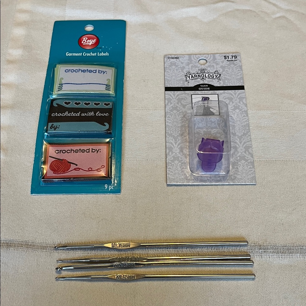 Boye Garment Crochet Labels (9) Needles Metal Hooks (4) Yarnology Yarn Guide